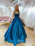 Prom Dress 2025 Royal Blue Spaghetti Strap Prom Dresses Satin A-Line Evening Dress FD3076-unique prom dresses-Royal Blue-Custom Size-Viniodress