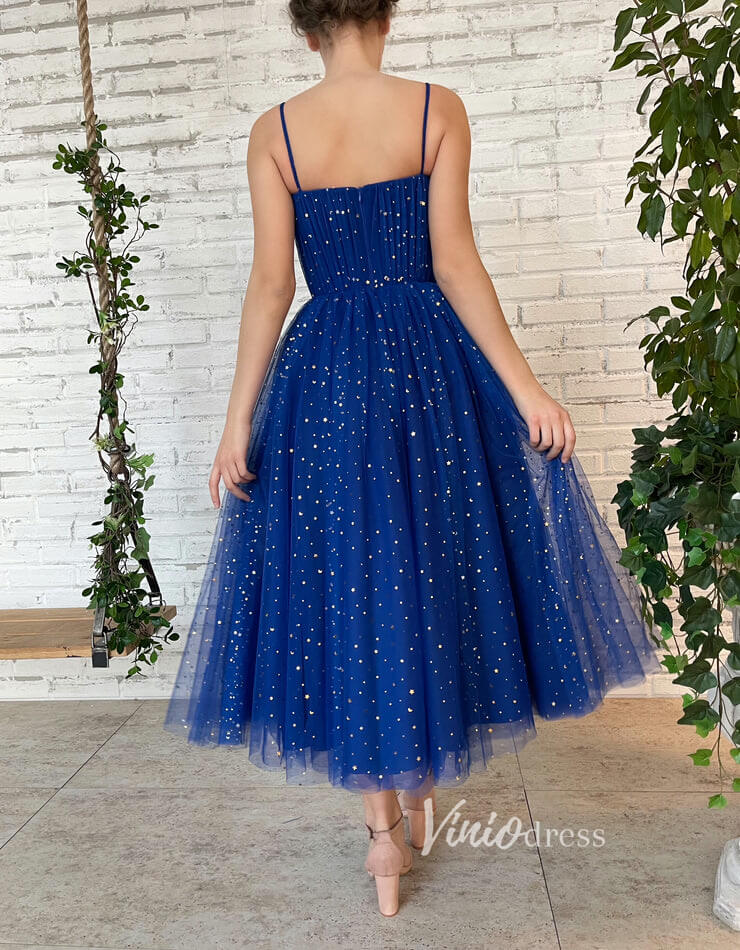 Short Prom Dresses 2025 Royal Blue Star Prom Dresses Spaghetti Strap Maxi Dress with Pockets FD2769-prom dresses-Viniodress-Royal Blue-Custom Size-Viniodress