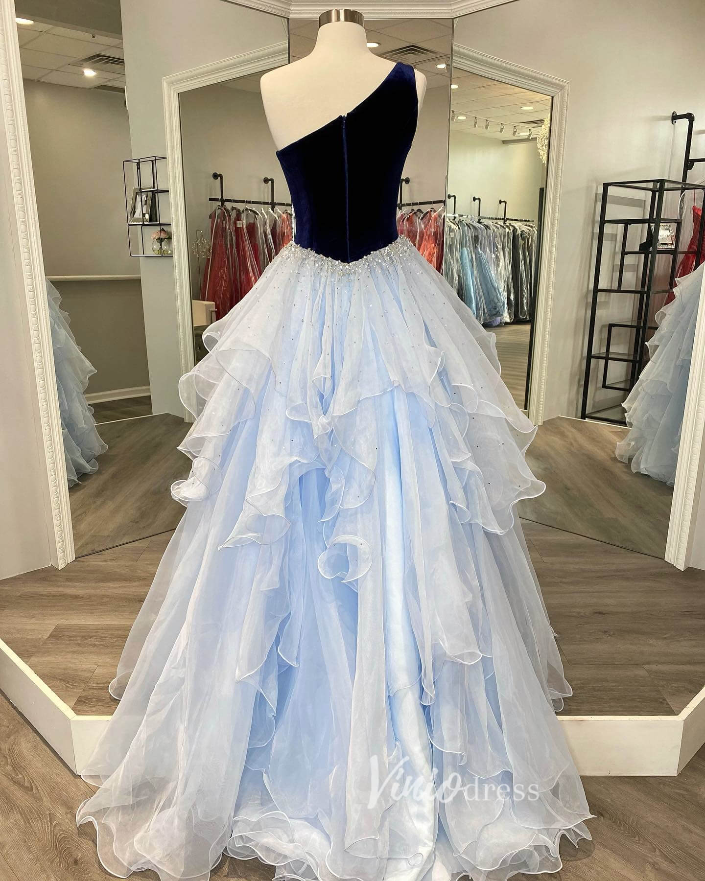 Prom Dress 2025 Ruffle Organza Prom Dress One Shoulder Pageant Dresses FD2974-unique prom dresses-Light Blue-Custom Size-Viniodress