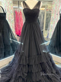 Prom Dress 2025 Sheer Crossed Pleated Prom Dresses Ruffled Tulle Formal Gown FD3975-unique prom dresses-Black-Custom Size-Viniodress