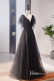 Prom Dress 2025 Shimmering Beaded Black Prom Dresses with V-Neck FD3538-unique prom dresses-Black-Custom Size-Viniodress