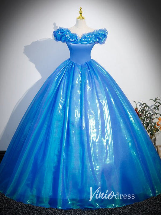 Shimmering Blue Off the Shoulder Quinceanera Dresses FD3535 - Viniodressprom dressesBlueCustom Size - Formal Dresses - Ball Gowns