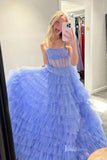 Prom Dress 2025 Shimmering Blue Ruffle Prom Dresses Sheer Boned Bodice Formal Gown FD4091-unique prom dresses-Blue-Custom Size-Viniodress