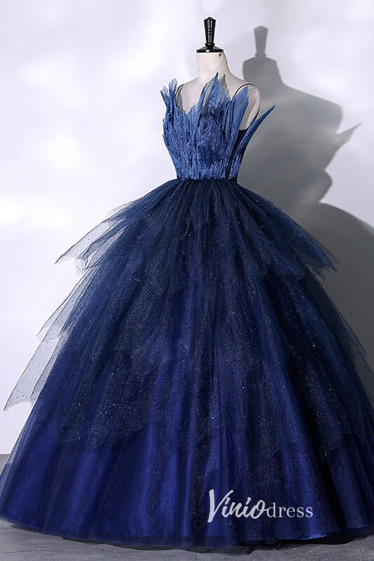 Shimmering Navy Blue Quinceanera Dresses with Spaghetti Strap AD1002 - Viniodressprom dressesNavy BlueCustom Size - Formal Dresses - Ball Gowns