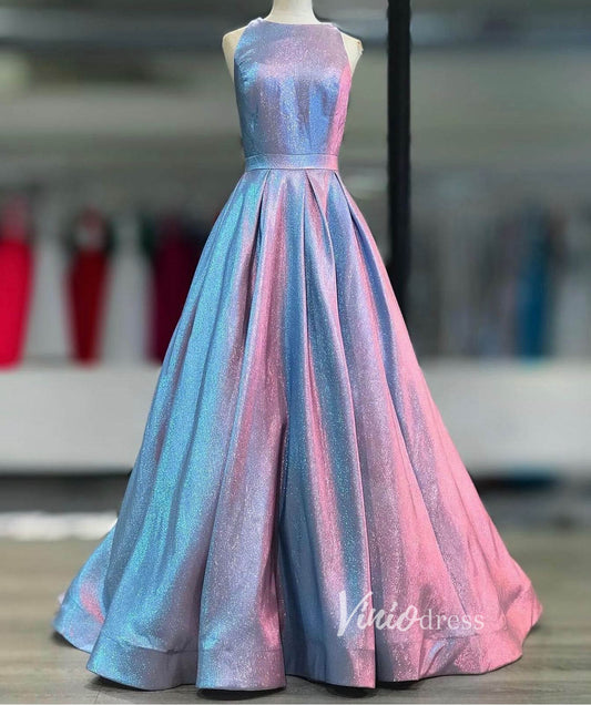 Prom Dress 2025 Shimmering Silver Blue Long Prom Dresses with Pockets FD2534D-unique prom dresses-Silver-Custom Size-Viniodress