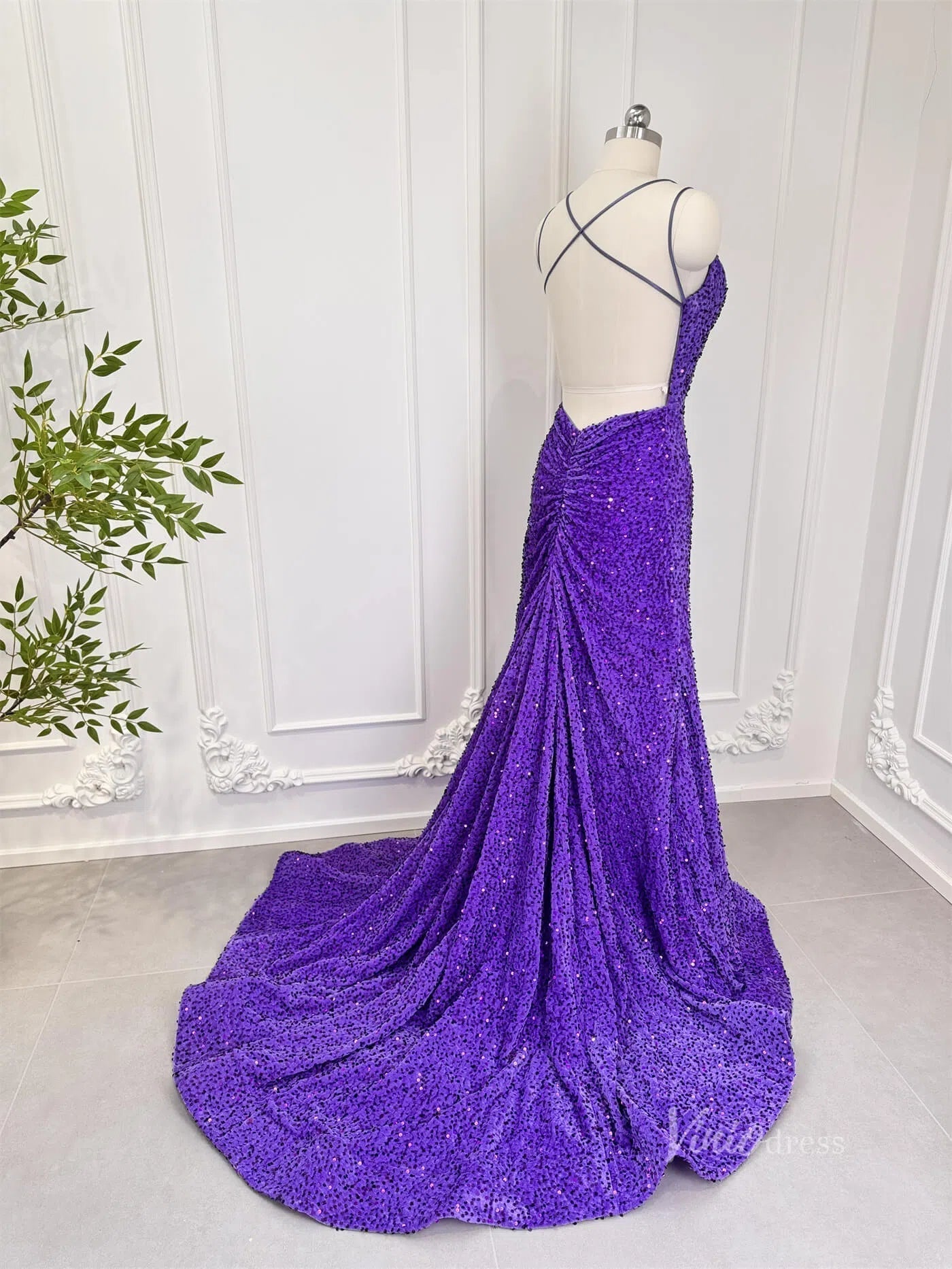 Shiny Purple Sequin Mermaid Prom Dresses Backless Sheath Evening Dress 80009 - Viniodressprom dressesPurpleCustom Size - Formal Dresses - Ball Gowns