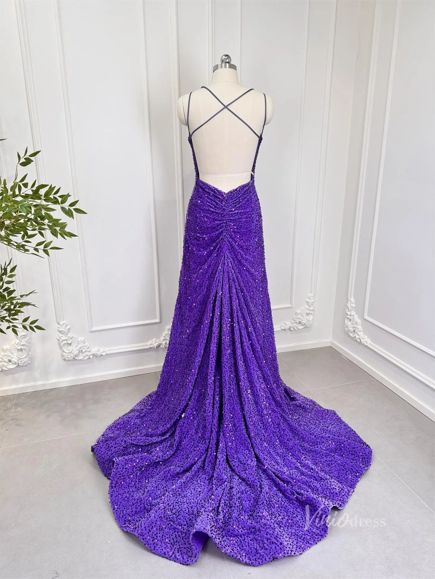 Shiny Purple Sequin Mermaid Prom Dresses Backless Sheath Evening Dress 80009 - Viniodressprom dressesPurpleCustom Size - Formal Dresses - Ball Gowns