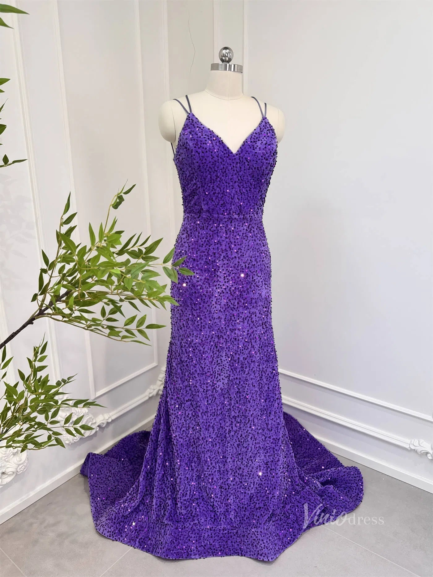 Shiny Purple Sequin Mermaid Prom Dresses Backless Sheath Evening Dress 80009 - Viniodressprom dressesPurpleCustom Size - Formal Dresses - Ball Gowns