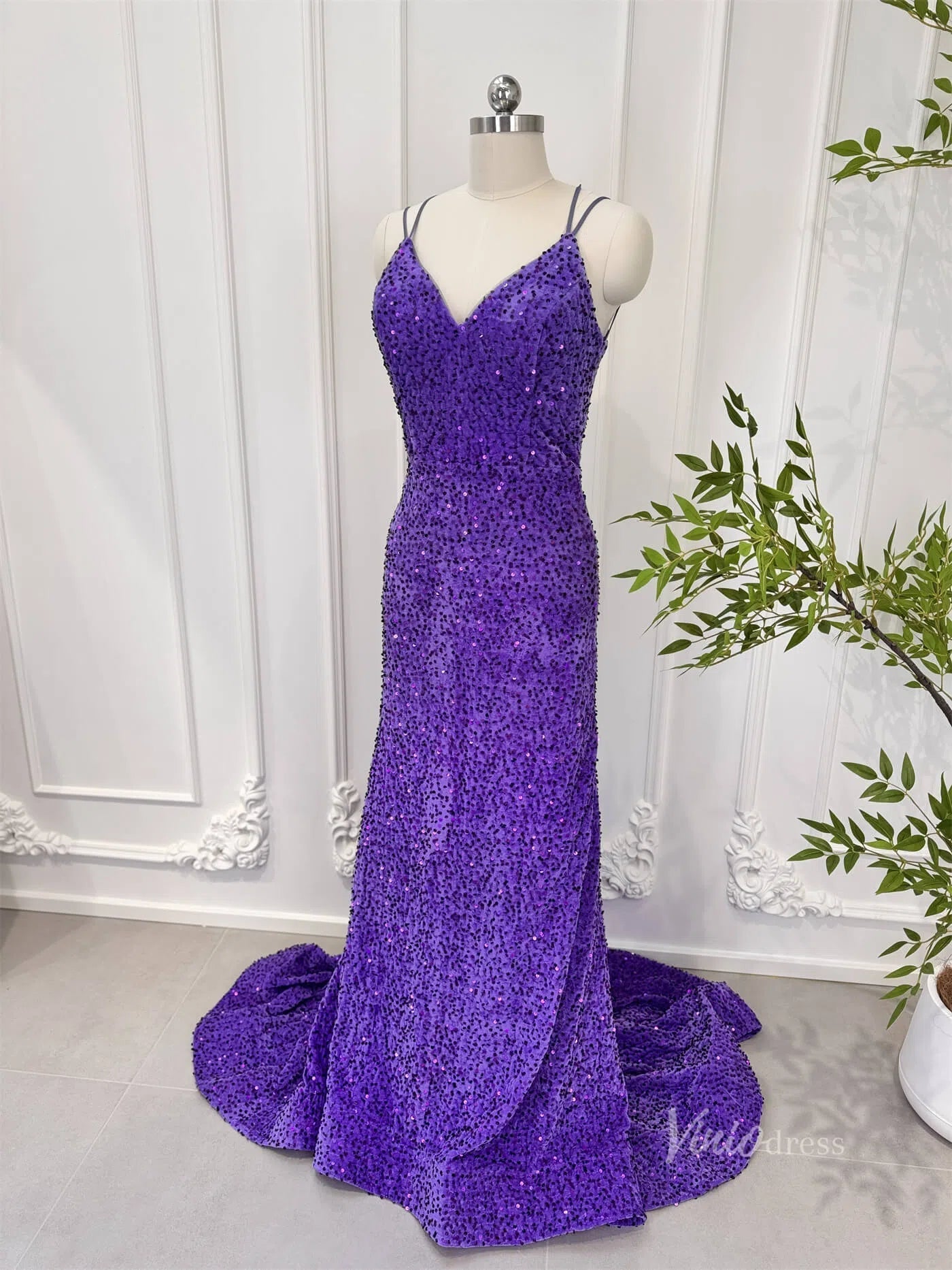 Shiny Purple Sequin Mermaid Prom Dresses Backless Sheath Evening Dress 80009 - Viniodressprom dressesPurpleCustom Size - Formal Dresses - Ball Gowns