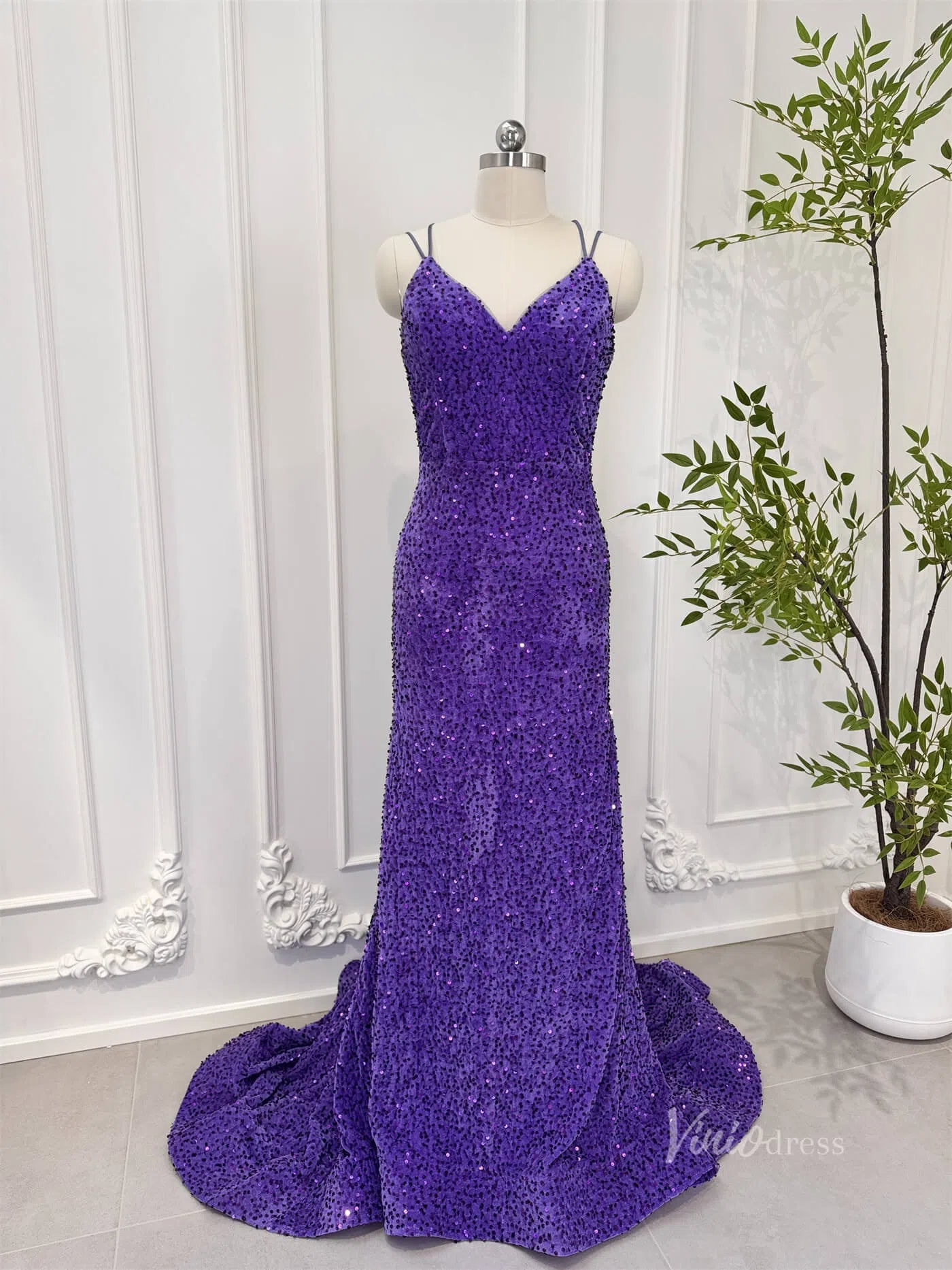 Shiny Purple Sequin Mermaid Prom Dresses Backless Sheath Evening Dress 80009 - Viniodressprom dressesPurpleCustom Size - Formal Dresses - Ball Gowns