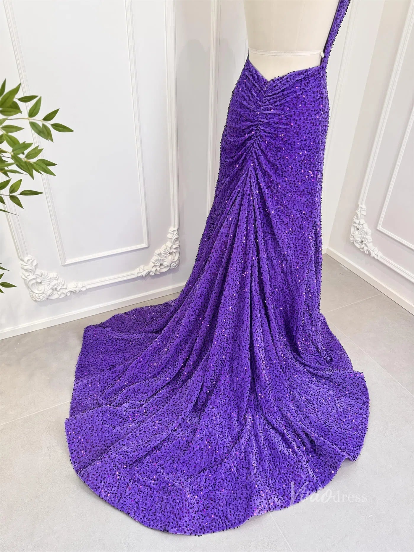 Shiny Purple Sequin Mermaid Prom Dresses Backless Sheath Evening Dress 80009 - Viniodressprom dressesPurpleCustom Size - Formal Dresses - Ball Gowns