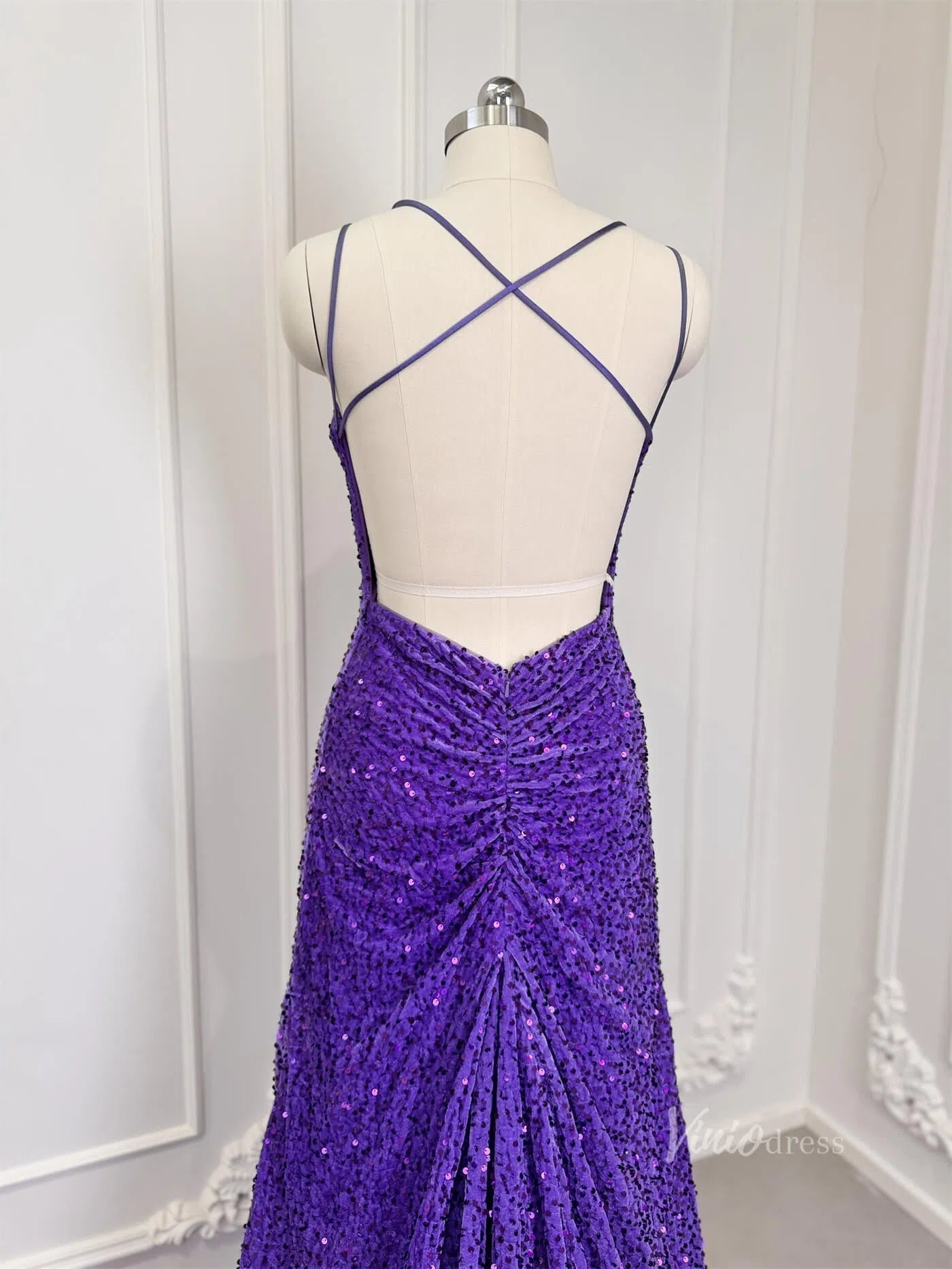 Shiny Purple Sequin Mermaid Prom Dresses Backless Sheath Evening Dress 80009 - Viniodressprom dressesPurpleCustom Size - Formal Dresses - Ball Gowns