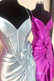 Prom Dress 2025 Shiny Satin Mermaid Prom Dresses with Tiered Strap Bow Spaghetti Strap FD4009-unique prom dresses-Silver-Custom Size-Viniodress