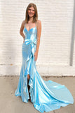 Prom Dress 2025 Shiny Satin Mermaid Prom Dresses with Tiered Strap Bow Spaghetti Strap FD4009-unique prom dresses-Silver-Custom Size-Viniodress