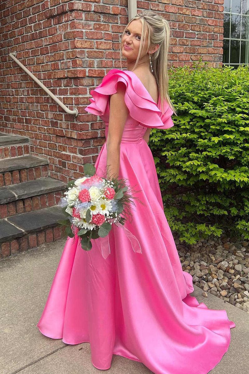 Silky Satin Prom Dresses Ruffled V - Neck Formal Dress with Slit FD3984 - Viniodressprom dressesLight BlueCustom Size - Formal Dresses - Ball Gowns