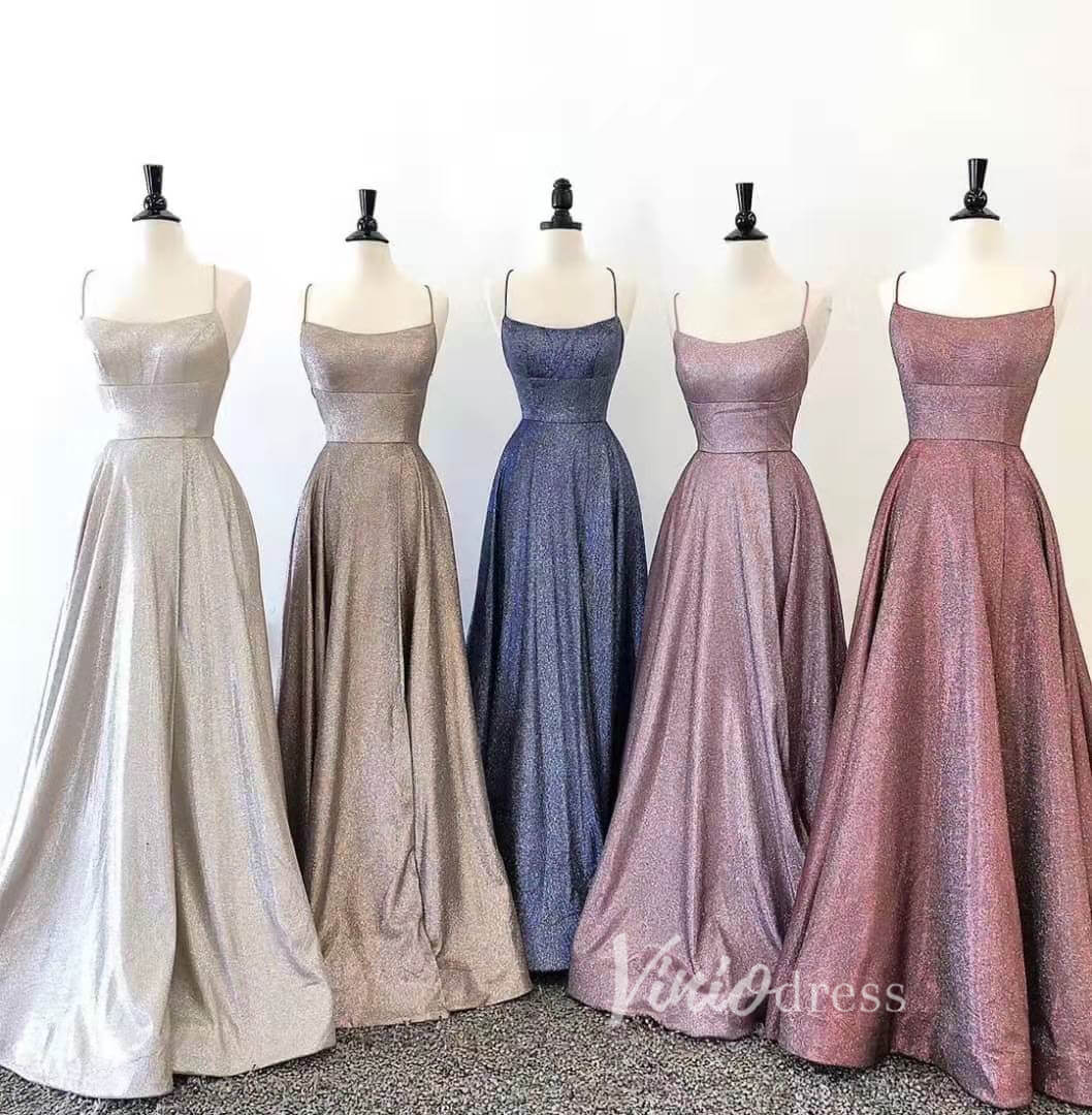 Prom Dress 2025 Silver Sparkly Prom Dresses Spaghetti Strap Lace Up Formal Dress with Slit FD1780B-unique prom dresses-Mauve-Custom Size-Viniodress