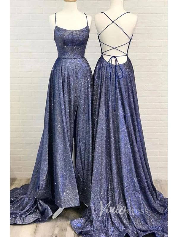 Prom Dress 2025 Silver Sparkly Prom Dresses Spaghetti Strap Lace Up Formal Dress with Slit FD1780B-unique prom dresses-Mauve-Custom Size-Viniodress