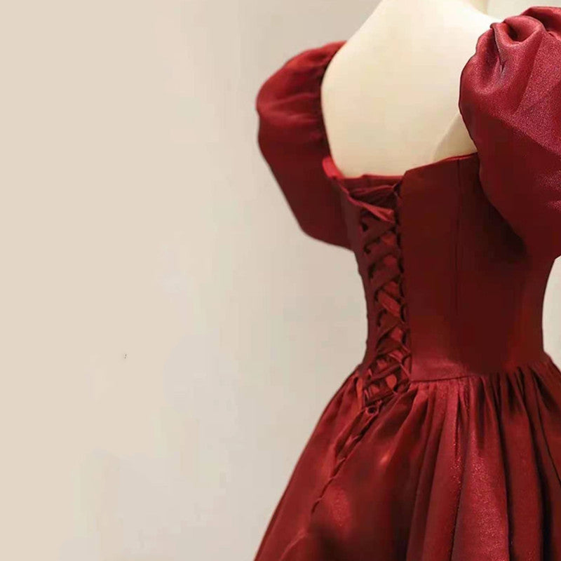 Prom Dress 2025 Simple Burgundy Prom Dress Square Neck Tea Length Graduation Dresses FD1001-unique prom dresses-Burgundy-Custom Size-Viniodress