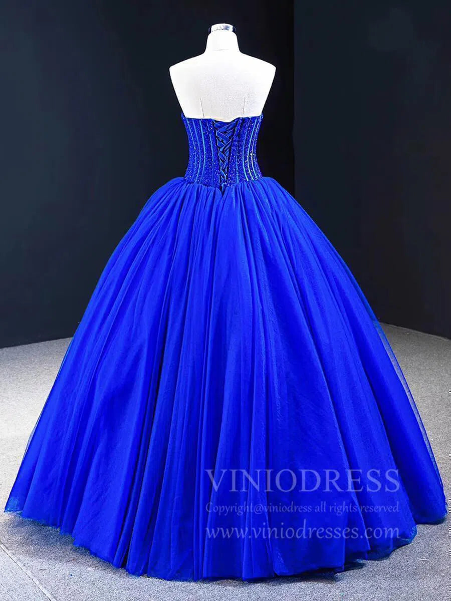 Prom Dress 2025 Simple Royal Blue Quinceanera Dresses Strapless Sweet 15 Dress FD1745 viniodress-unique prom dresses-Royal Blue-Custom Size-Viniodress