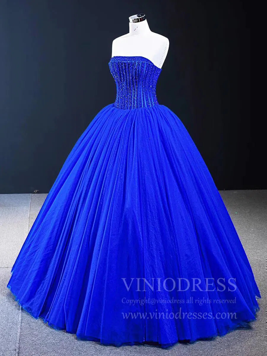 Prom Dress 2025 Simple Royal Blue Quinceanera Dresses Strapless Sweet 15 Dress FD1745 viniodress-unique prom dresses-Royal Blue-Custom Size-Viniodress