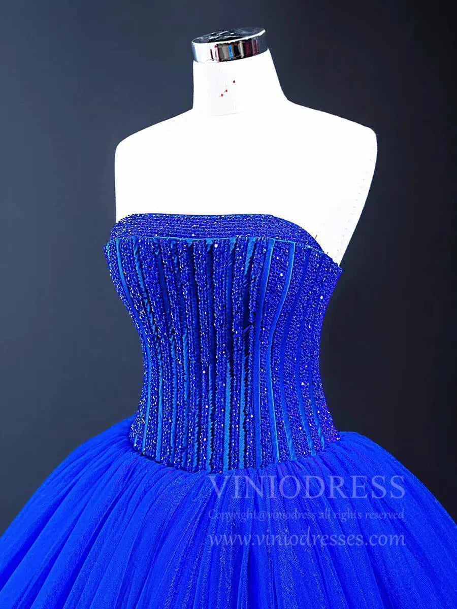 Prom Dress 2025 Simple Royal Blue Quinceanera Dresses Strapless Sweet 15 Dress FD1745 viniodress-unique prom dresses-Royal Blue-Custom Size-Viniodress