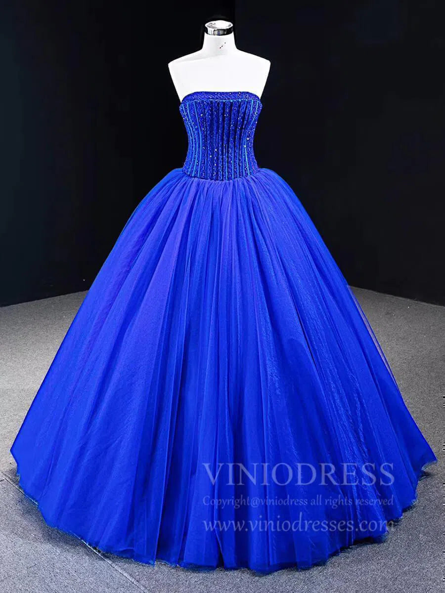 Prom Dress 2025 Simple Royal Blue Quinceanera Dresses Strapless Sweet 15 Dress FD1745 viniodress-unique prom dresses-Royal Blue-Custom Size-Viniodress