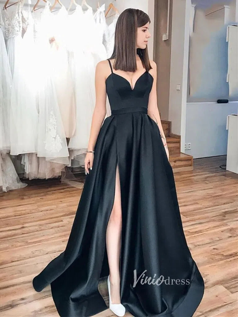 Prom Dress 2025 Simple Royal Blue Satin Long Prom Dresses with Pockets FD1551B-unique prom dresses-Black-Custom Size-Viniodress