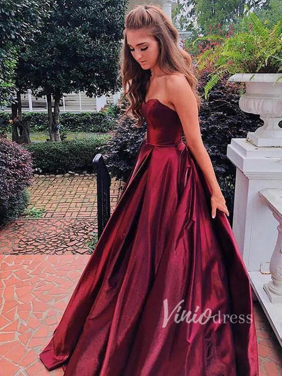 Prom Dress 2025 Simple Strapless Burgundy Prom Dresses with Pockets FD1376-unique prom dresses-Burgundy-Custom Size-Viniodress