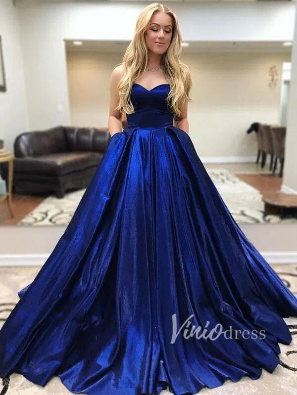 Prom Dress 2025 Simple Strapless Burgundy Prom Dresses with Pockets FD1376-unique prom dresses-Royal Blue-Custom Size-Viniodress