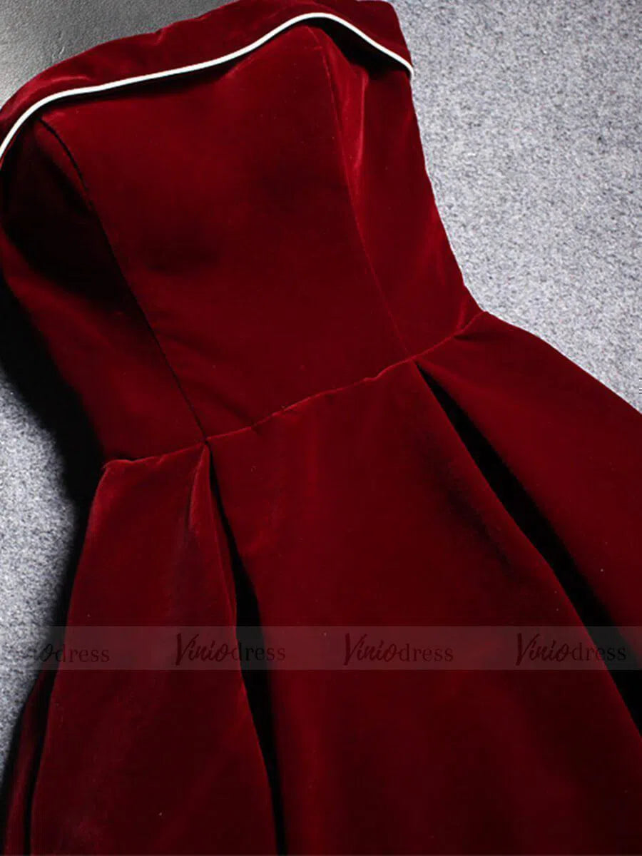 Prom Dress 2025 Simple Strapless Burgundy Velvet Prom Dresses Long FD1621-unique prom dresses-Burgundy-Custom Size-Viniodress