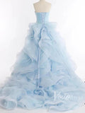 Prom Dress 2025 Sky Blue Strapless Prom Dresses Ruffled Quinceañera Dress FD1396-unique prom dresses-Light Blue-US 2-Viniodress