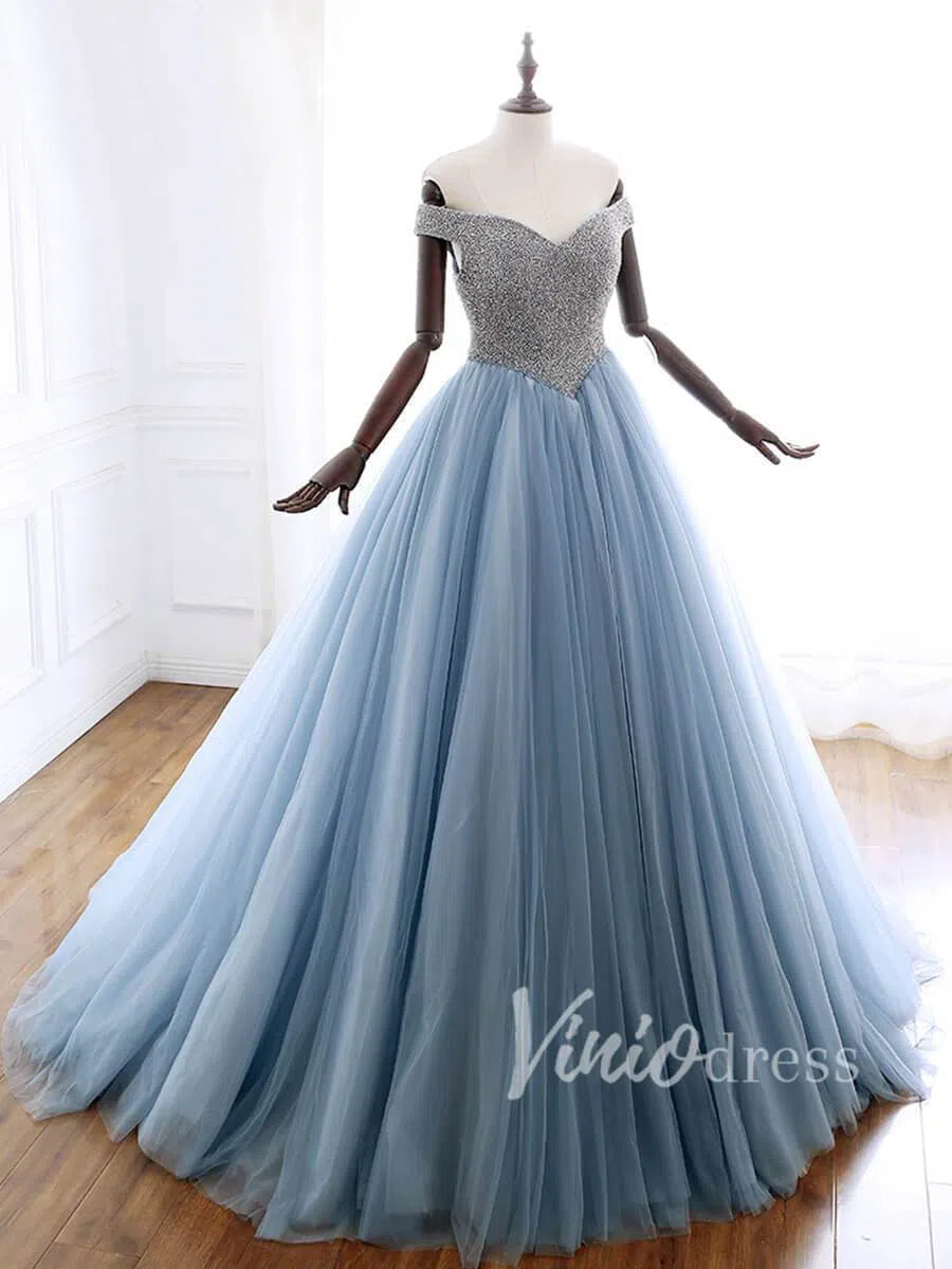 Prom Dress 2025 Slate Blue Beaded Long Prom Dresses Online FD1488-unique prom dresses-Slate Blue-Custom Size-Viniodress