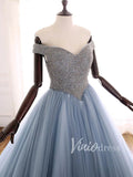 Prom Dress 2025 Slate Blue Beaded Long Prom Dresses Online FD1488-unique prom dresses-Slate Blue-Custom Size-Viniodress