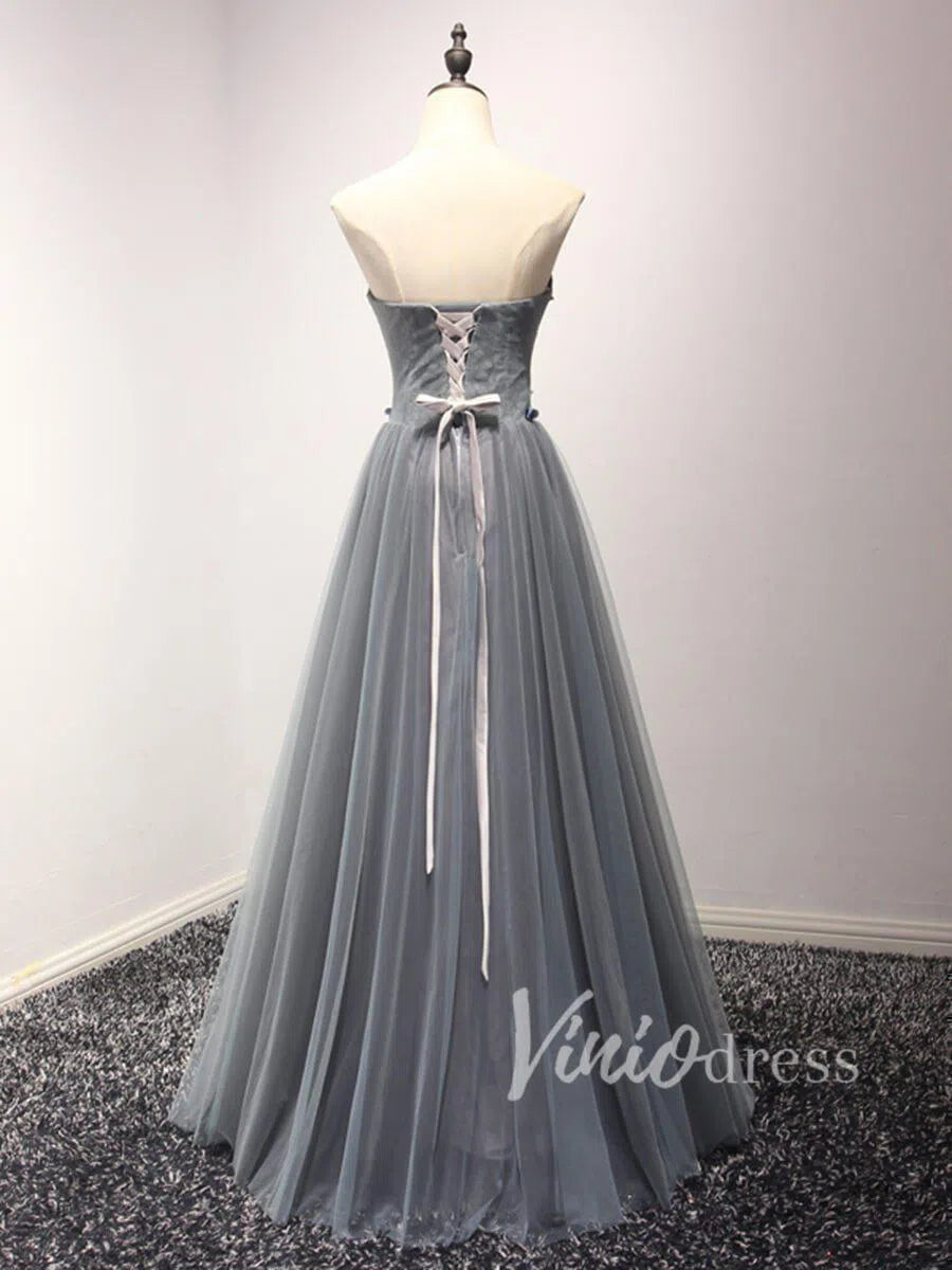 Prom Dress 2025 Slate Grey Strapless Floral Prom Dresses Long FD1519-unique prom dresses-As Picture-Custom Size-Viniodress