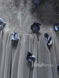 Prom Dress 2025 Slate Grey Strapless Floral Prom Dresses Long FD1519-unique prom dresses-As Picture-Custom Size-Viniodress