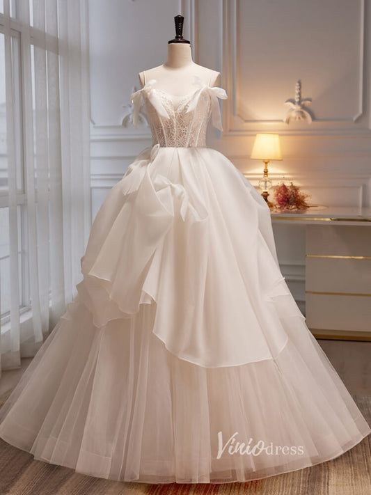 Spaghetti Strap Ivory Ball Gown Tulle Prom Dress with Bow FD3528 - Viniodressprom dressesIvoryCustom Size - Formal Dresses - Ball Gowns