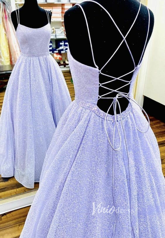 Prom Dress 2025 Spaghetti Strap Lavender Lace Prom Dress Long with Pockets FD2653-unique prom dresses-Lavender-Custom Size-Viniodress