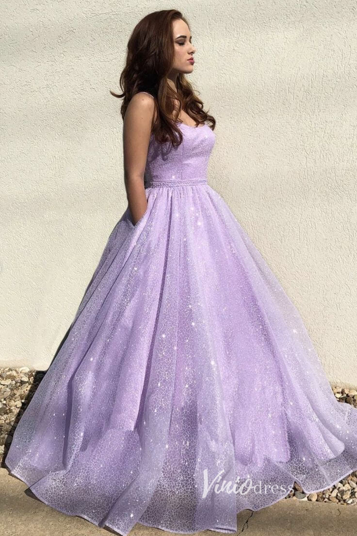 Prom Dress 2025 Spaghetti Strap Lavender Lace Prom Dress Long with Pockets FD2653-unique prom dresses-Lavender-Custom Size-Viniodress