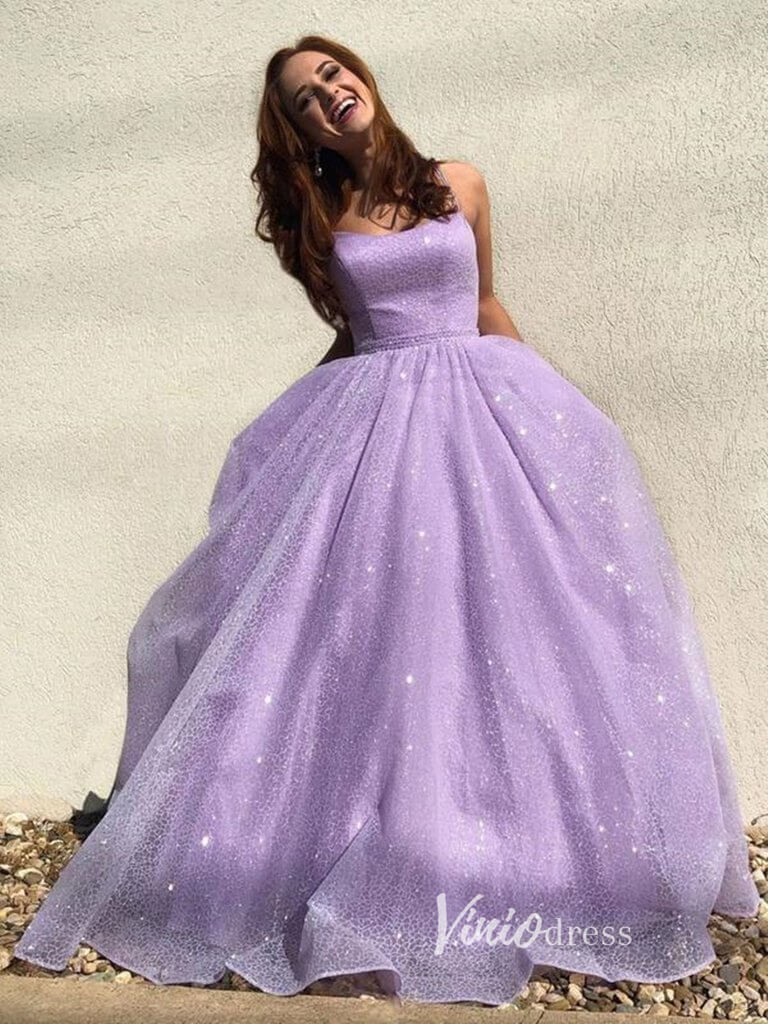 Prom Dress 2025 Spaghetti Strap Lavender Lace Prom Dress Long with Pockets FD2653-unique prom dresses-Lavender-Custom Size-Viniodress