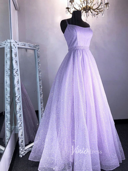 Prom Dress 2025 Spaghetti Strap Lavender Lace Prom Dress Long with Pockets FD2653-unique prom dresses-Lavender-Custom Size-Viniodress