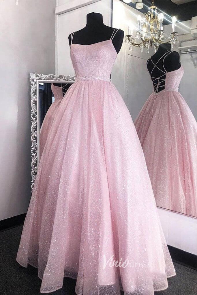 Prom Dress 2025 Spaghetti Strap Lavender Lace Prom Dress Long with Pockets FD2653-unique prom dresses-Pink-Custom Size-Viniodress