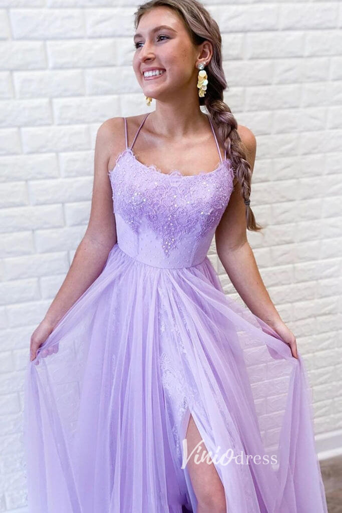 Prom Dress 2025 Spaghetti Strap Lilac Long Prom Dress with Slit FD2647-unique prom dresses-Lilac-Custom Size-Viniodress