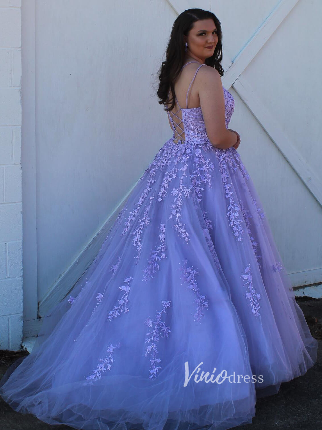 Prom Dress 2025 Spaghetti Strap Long Prom Dresses Lace-Up Back FD1265B-unique prom dresses-Lavender-Custom Size-Viniodress