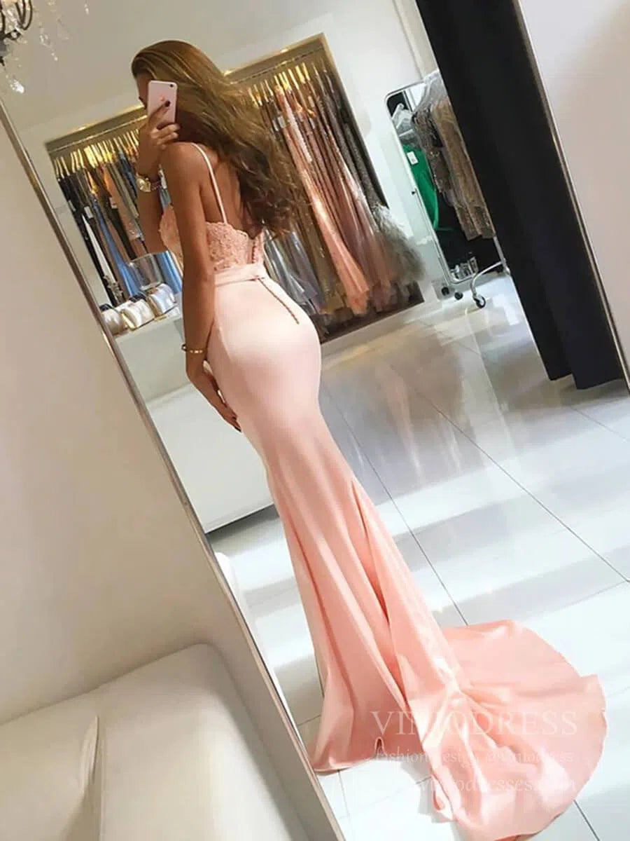 Prom Dress 2025 Spaghetti Strap Mermaid Blush Pink Prom Dresses Long FD1695-unique prom dresses-Blush Pink-Custom Size-Viniodress