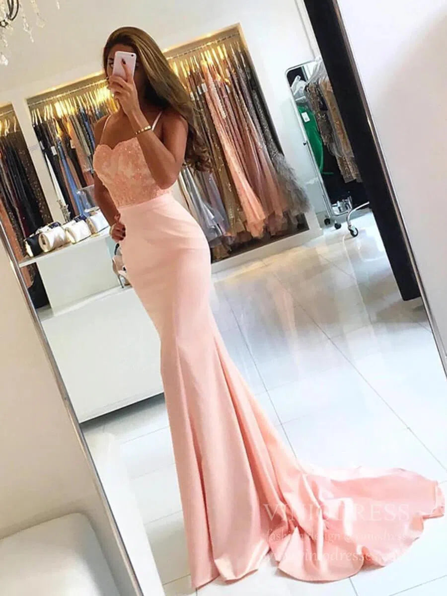 Prom Dress 2025 Spaghetti Strap Mermaid Blush Pink Prom Dresses Long FD1695-unique prom dresses-Blush Pink-Custom Size-Viniodress