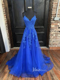 Prom Dress 2025 Spaghetti Strap Royal Blue Prom Dresses Lace Appliqued Tulle Formal Dress FD2793-unique prom dresses-Royal Blue-Custom Size-Viniodress