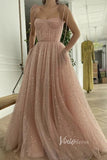 Prom Dress 2025 Spaghetti Strap Starry Prom Dresses with Pockets FD2659B-unique prom dresses-Blush Pink-Custom Size-Viniodress