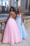 Prom Dress 2025 Spaghetti Strap V-neck Prom Dress Light Blue Evening Gown FD2653-unique prom dresses-Light Blue-Custom Size-Viniodress