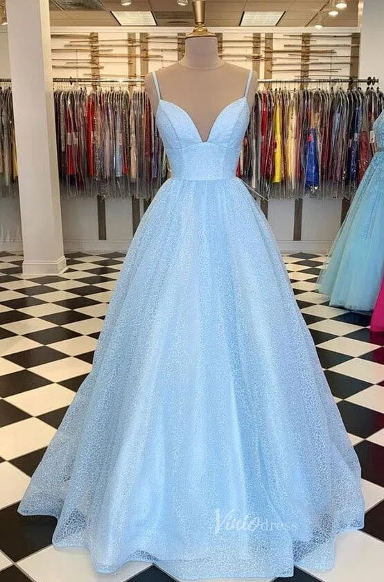 Prom Dress 2025 Spaghetti Strap V-neck Prom Dress Light Blue Evening Gown FD2653-unique prom dresses-Light Blue-Custom Size-Viniodress