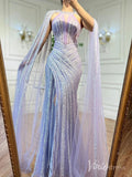 Prom Dress 2025 Sparkly Beaded Mermaid Prom Dresses Cape Sleeve Pageant Dress AD1229-unique prom dresses-Lavender-US 2-Viniodress